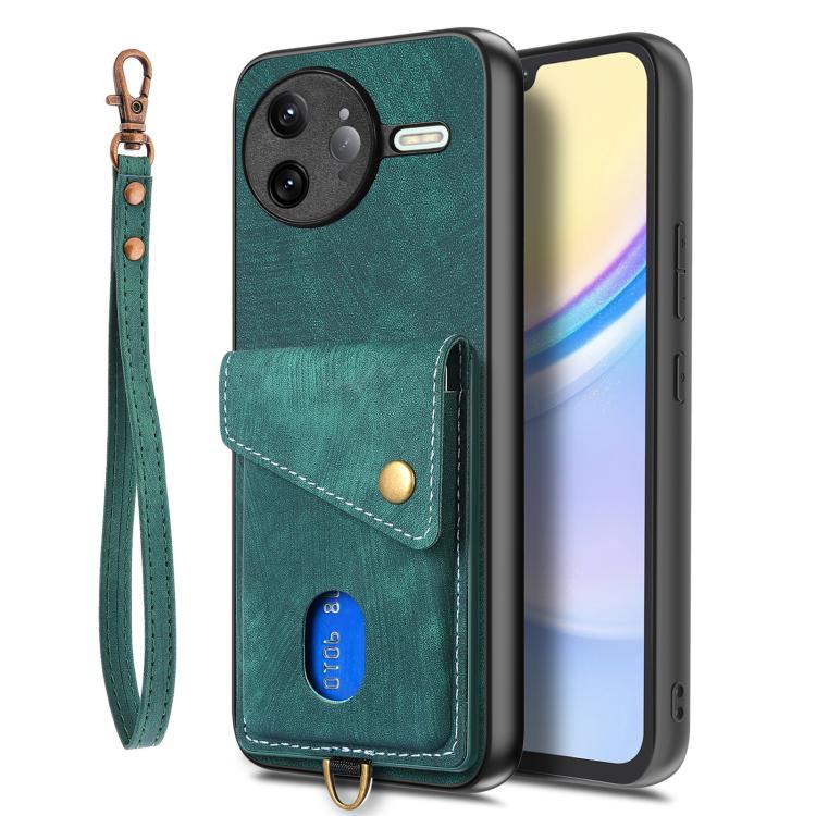 For Redmi K80 Pro / Poco F7 Ultra Retro Card Wallet Fold Leather Phone Case with Strap