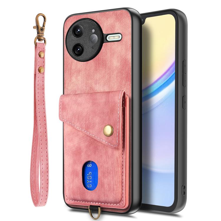 For Redmi K80 Pro / Poco F7 Ultra Retro Card Wallet Fold Leather Phone Case with Strap