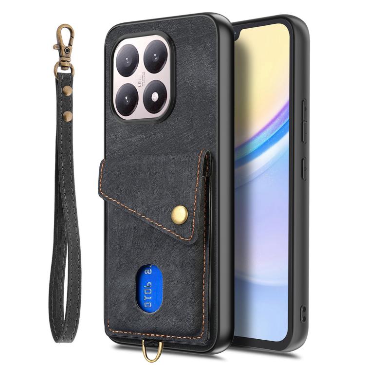 For Xiaomi 15T Retro Card Wallet Fold Leather Phone Case with Strap