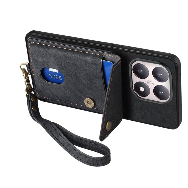 For Xiaomi 15T Retro Card Wallet Fold Leather Phone Case with Strap