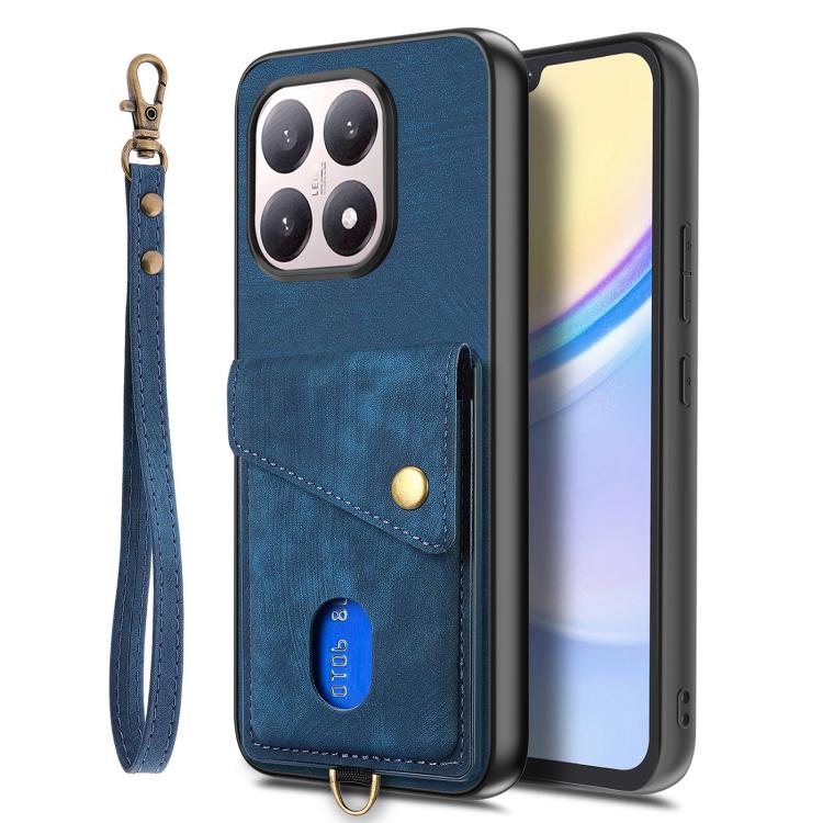 For Xiaomi 15T Retro Card Wallet Fold Leather Phone Case with Strap