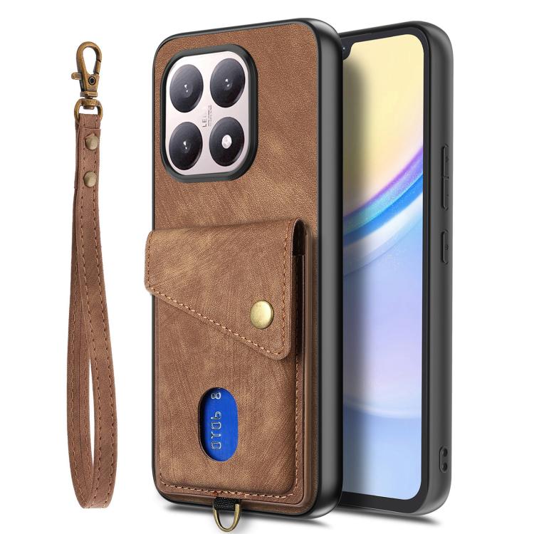 For Xiaomi 15T Retro Card Wallet Fold Leather Phone Case with Strap