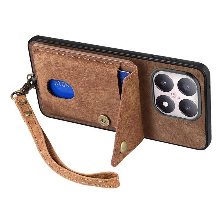 For Xiaomi 15T Retro Card Wallet Fold Leather Phone Case with Strap