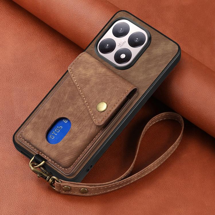 For Xiaomi 15T Retro Card Wallet Fold Leather Phone Case with Strap