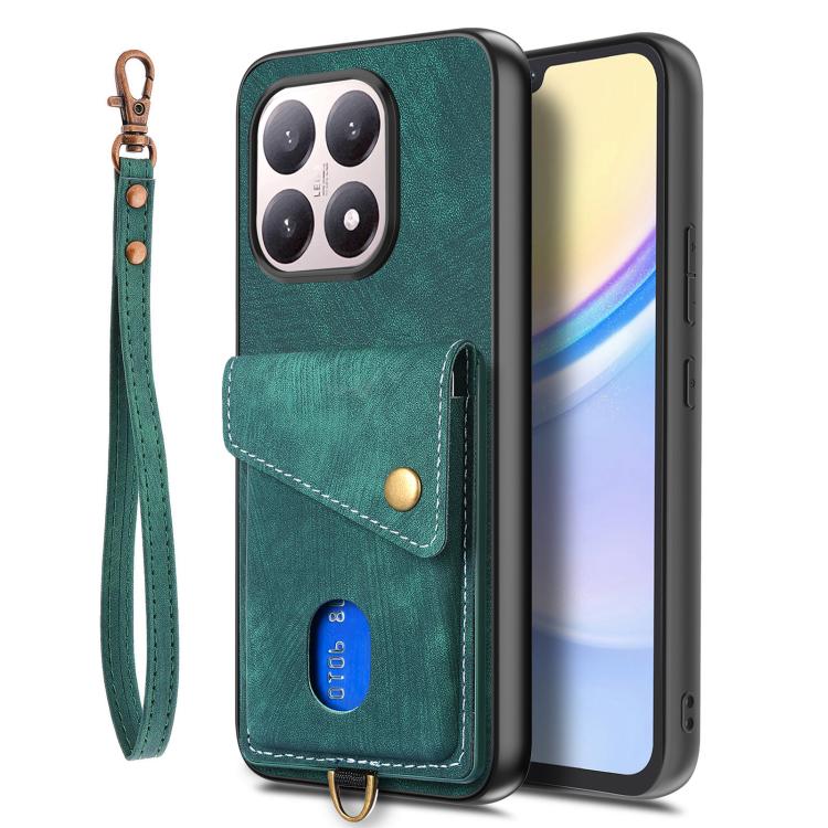 For Xiaomi 15T Retro Card Wallet Fold Leather Phone Case with Strap