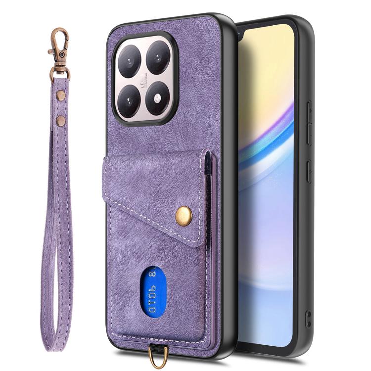 For Xiaomi 15T Retro Card Wallet Fold Leather Phone Case with Strap