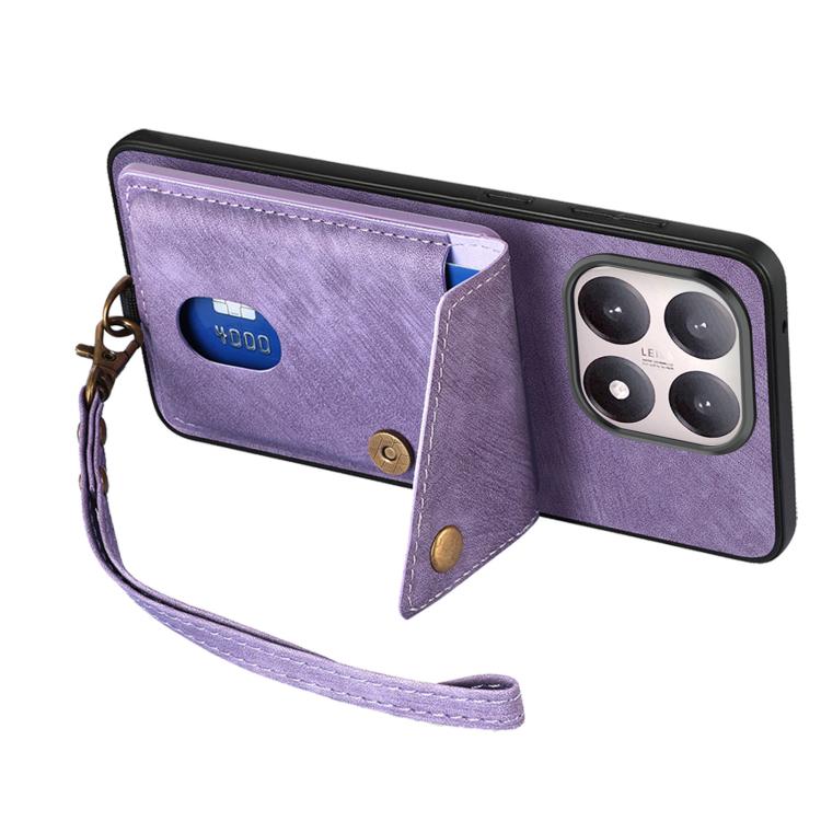 For Xiaomi 15T Retro Card Wallet Fold Leather Phone Case with Strap