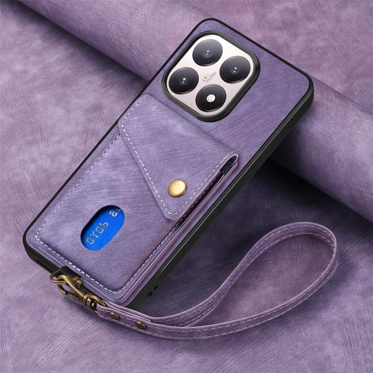 For Xiaomi 15T Retro Card Wallet Fold Leather Phone Case with Strap