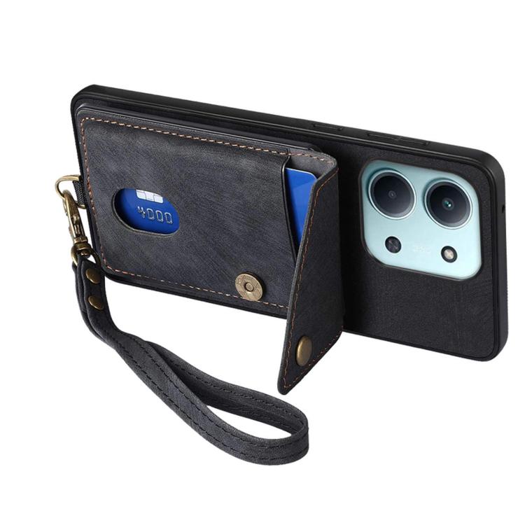For Redmi 15C 5G / 4G Glodal 171mm Retro Card Wallet Fold Leather Phone Case with Strap