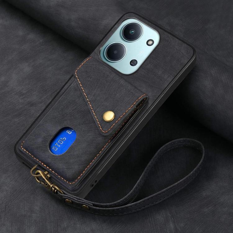 For Redmi 15C 5G / 4G Glodal 171mm Retro Card Wallet Fold Leather Phone Case with Strap