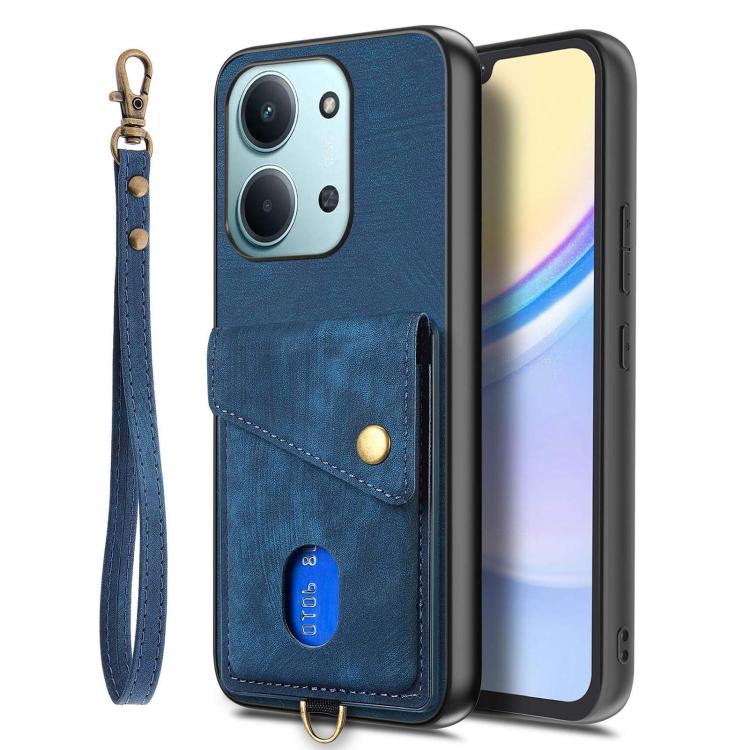 For Redmi 15C 5G / 4G Glodal 171mm Retro Card Wallet Fold Leather Phone Case with Strap