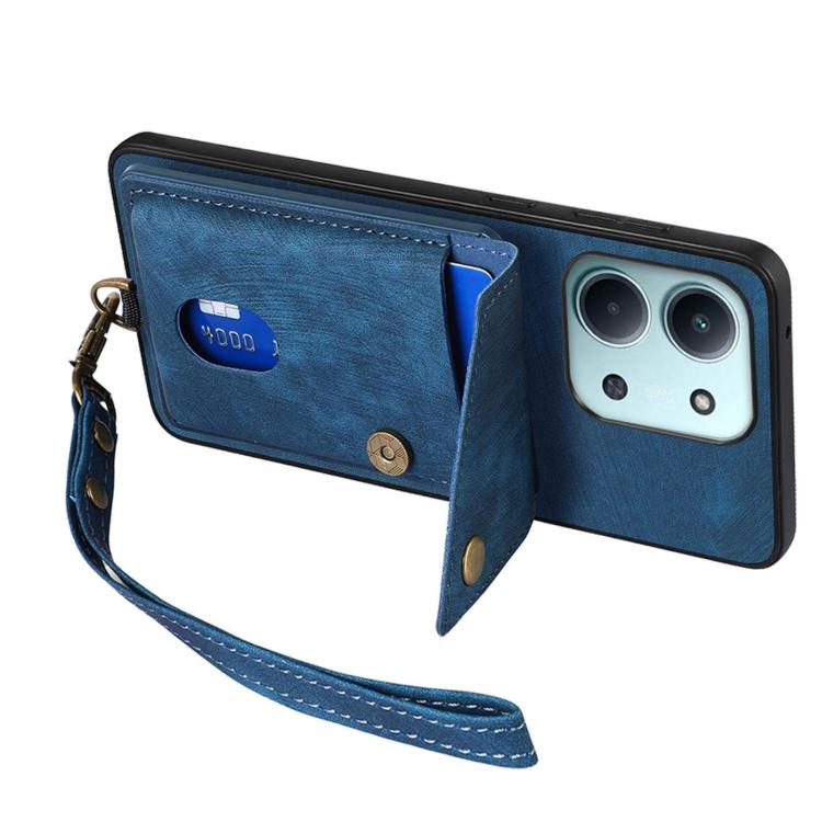For Redmi 15C 5G / 4G Glodal 171mm Retro Card Wallet Fold Leather Phone Case with Strap