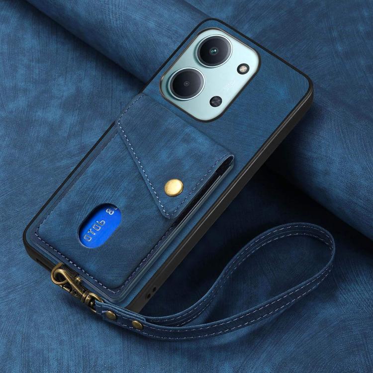 For Redmi 15C 5G / 4G Glodal 171mm Retro Card Wallet Fold Leather Phone Case with Strap