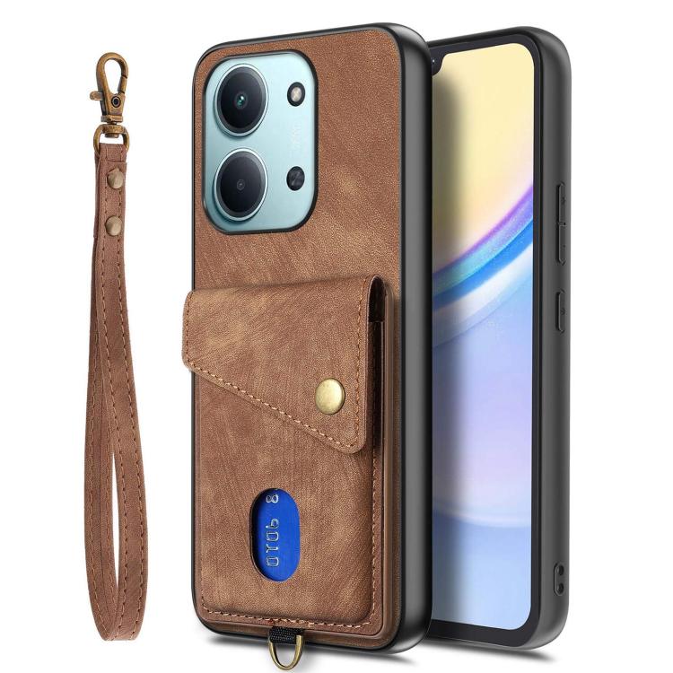 For Redmi 15C 5G / 4G Glodal 171mm Retro Card Wallet Fold Leather Phone Case with Strap