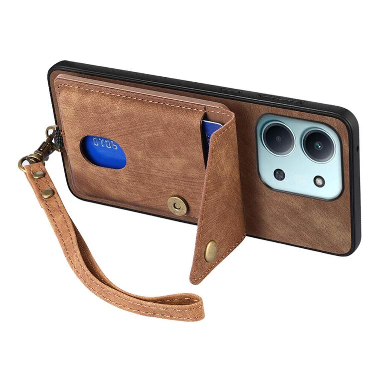 For Redmi 15C 5G / 4G Glodal 171mm Retro Card Wallet Fold Leather Phone Case with Strap