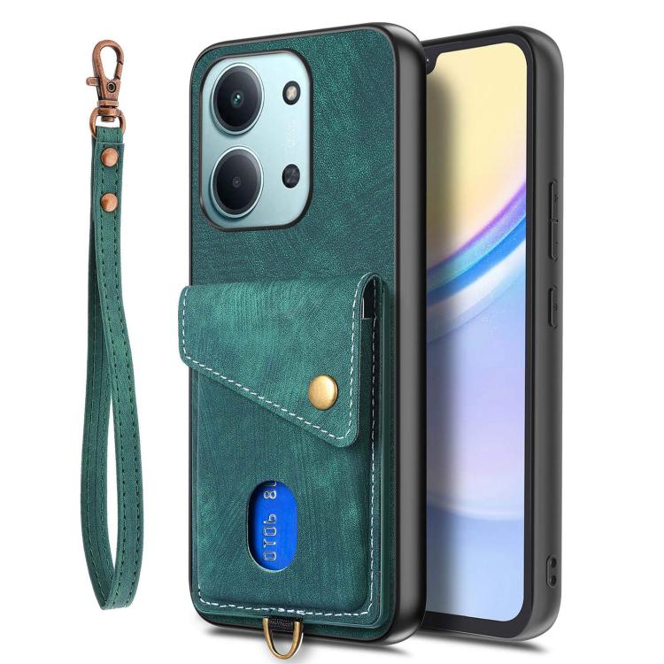 For Redmi 15C 5G / 4G Glodal 171mm Retro Card Wallet Fold Leather Phone Case with Strap