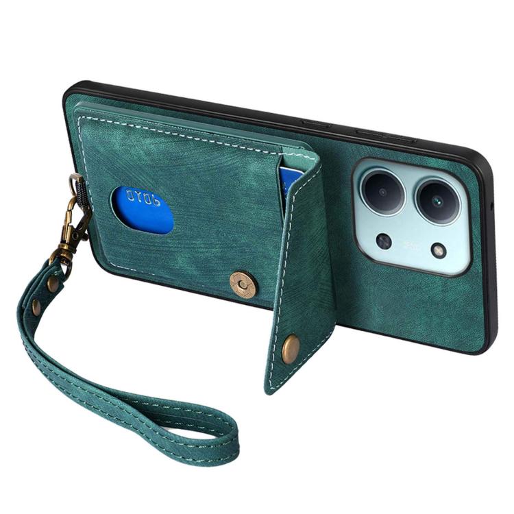 For Redmi 15C 5G / 4G Glodal 171mm Retro Card Wallet Fold Leather Phone Case with Strap