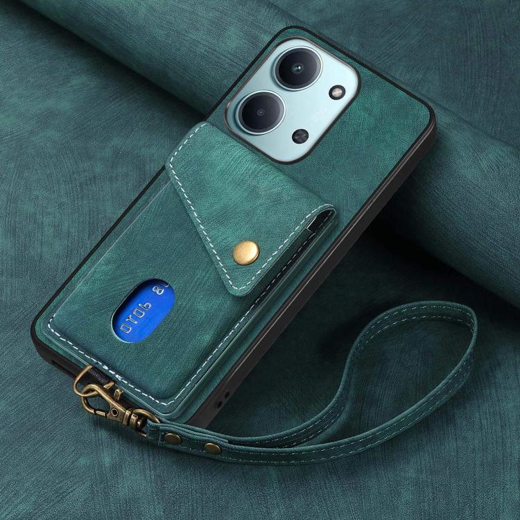 For Redmi 15C 5G / 4G Glodal 171mm Retro Card Wallet Fold Leather Phone Case with Strap