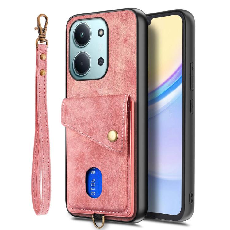 For Redmi 15C 5G / 4G Glodal 171mm Retro Card Wallet Fold Leather Phone Case with Strap