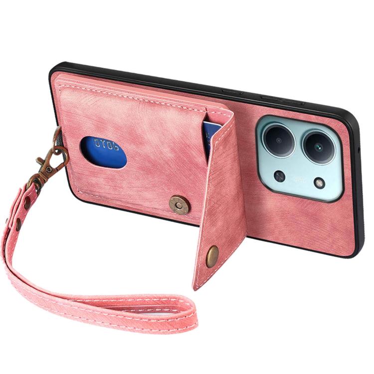 For Redmi 15C 5G / 4G Glodal 171mm Retro Card Wallet Fold Leather Phone Case with Strap