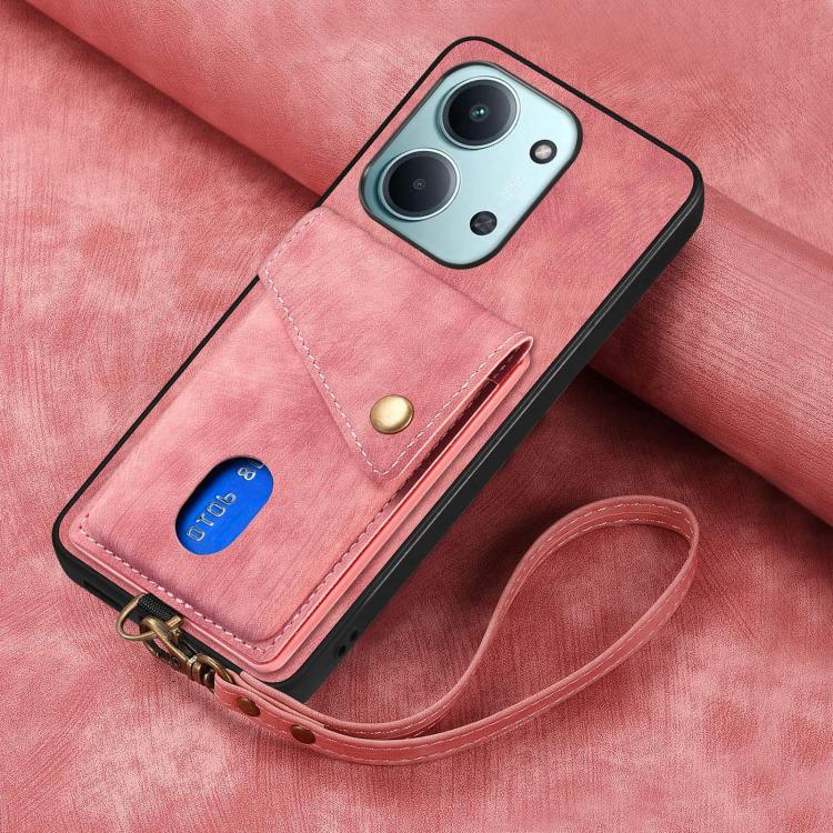 For Redmi 15C 5G / 4G Glodal 171mm Retro Card Wallet Fold Leather Phone Case with Strap