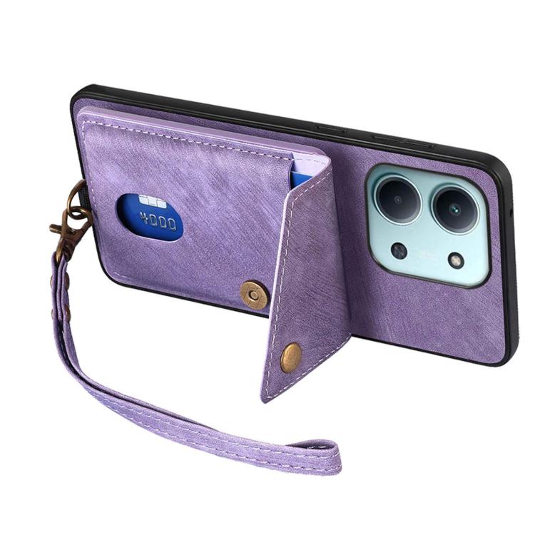 For Redmi 15C 5G / 4G Glodal 171mm Retro Card Wallet Fold Leather Phone Case with Strap