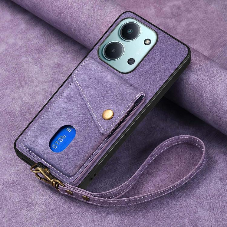 For Redmi 15C 5G / 4G Glodal 171mm Retro Card Wallet Fold Leather Phone Case with Strap