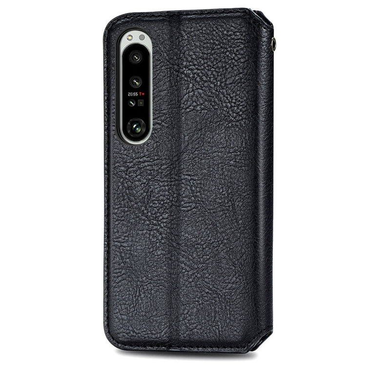For Sony Xperia 1 IV Cubic Grid Pressed Magnetic Leather Phone Case