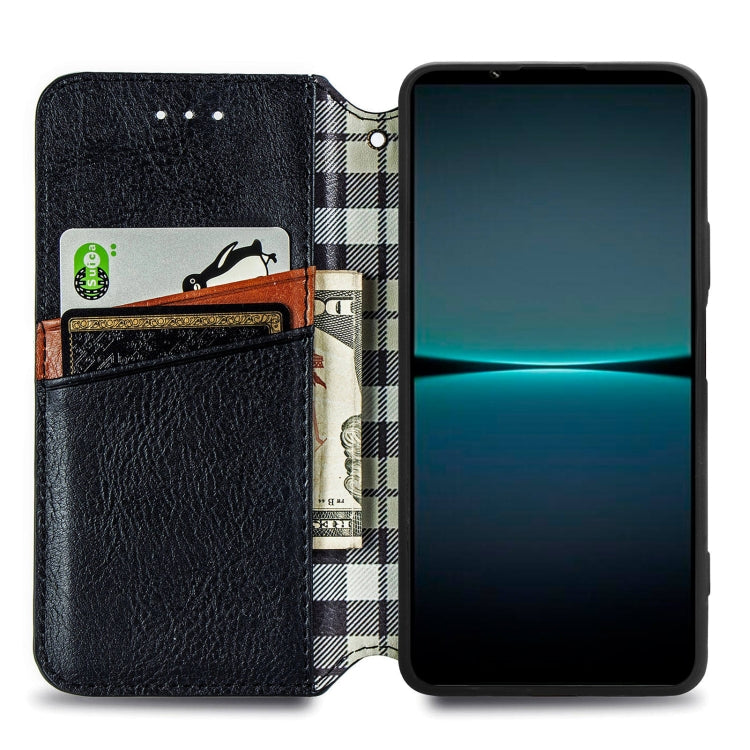 For Sony Xperia 1 IV Cubic Grid Pressed Magnetic Leather Phone Case