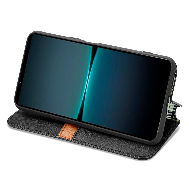 For Sony Xperia 1 IV Cubic Grid Pressed Magnetic Leather Phone Case