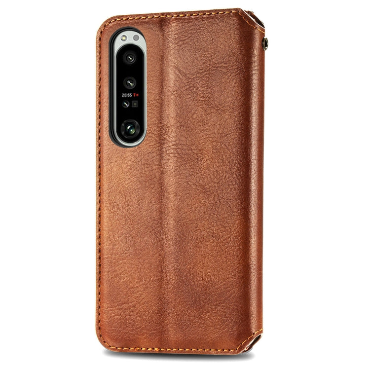 For Sony Xperia 1 IV Cubic Grid Pressed Magnetic Leather Phone Case