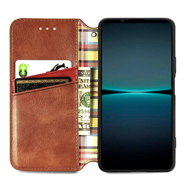 For Sony Xperia 1 IV Cubic Grid Pressed Magnetic Leather Phone Case