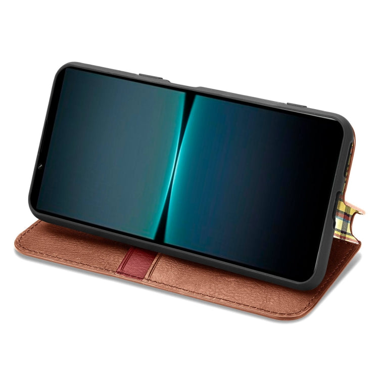 For Sony Xperia 1 IV Cubic Grid Pressed Magnetic Leather Phone Case