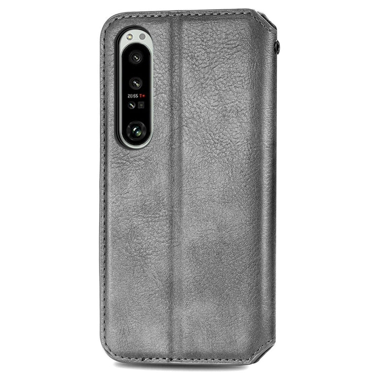 For Sony Xperia 1 IV Cubic Grid Pressed Magnetic Leather Phone Case