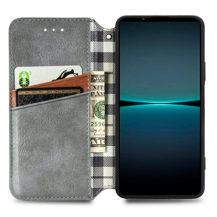 For Sony Xperia 1 IV Cubic Grid Pressed Magnetic Leather Phone Case
