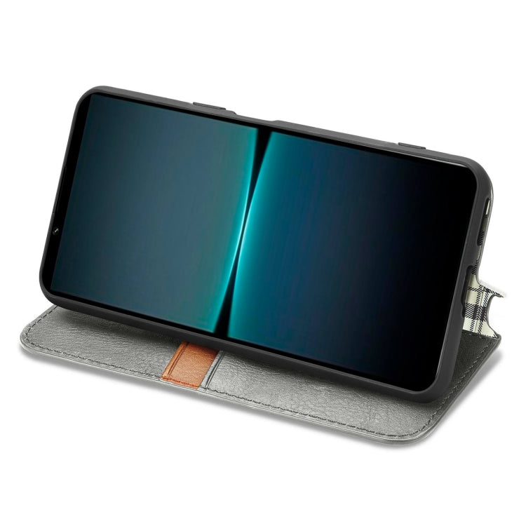 For Sony Xperia 1 IV Cubic Grid Pressed Magnetic Leather Phone Case