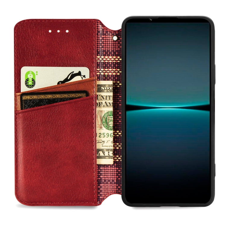 For Sony Xperia 1 IV Cubic Grid Pressed Magnetic Leather Phone Case