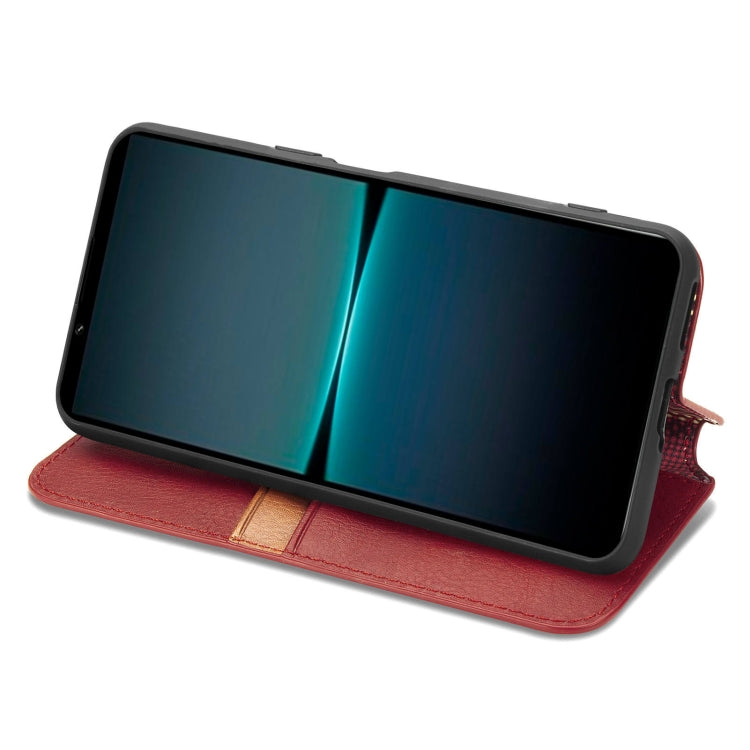 For Sony Xperia 1 IV Cubic Grid Pressed Magnetic Leather Phone Case