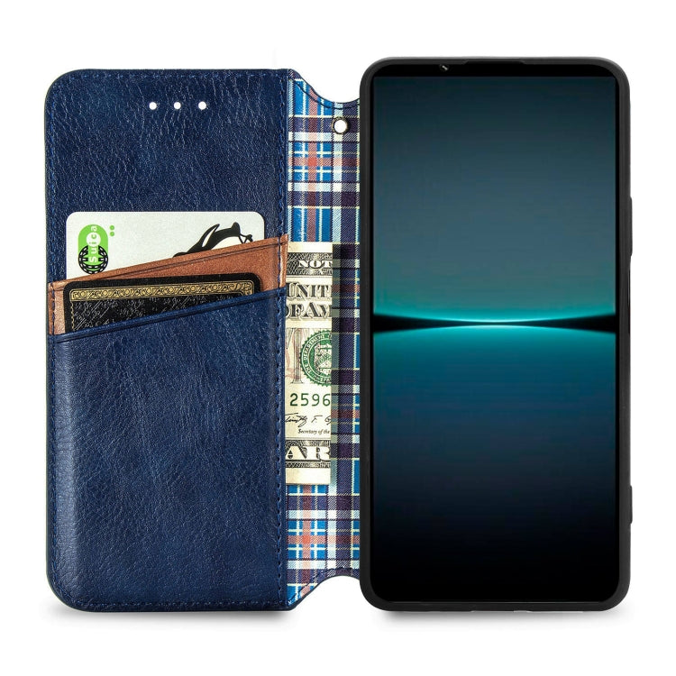 For Sony Xperia 1 IV Cubic Grid Pressed Magnetic Leather Phone Case