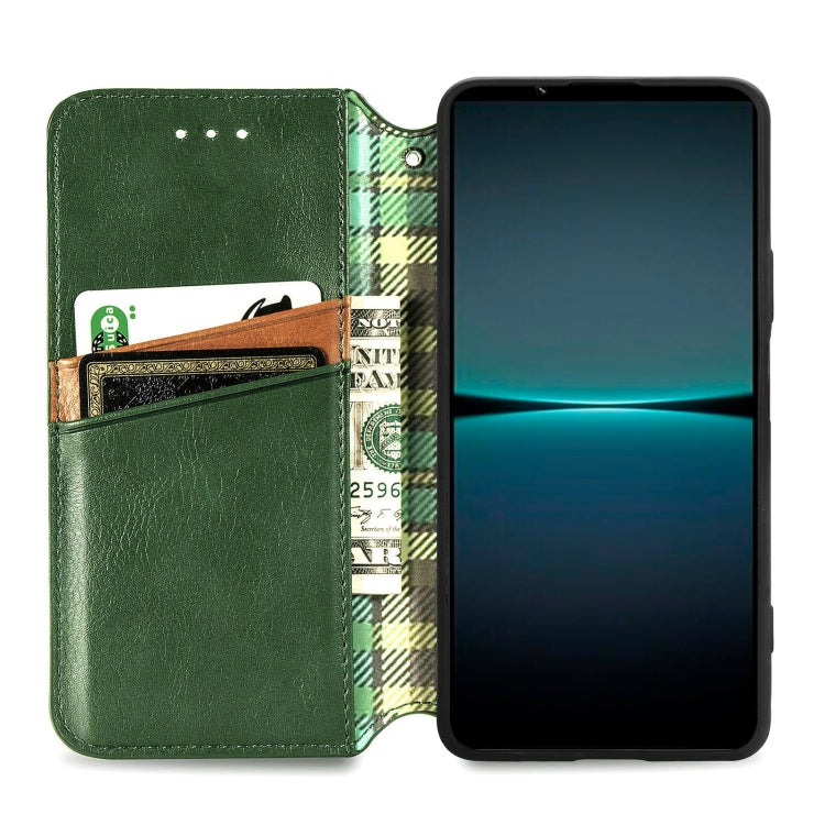 For Sony Xperia 1 IV Cubic Grid Pressed Magnetic Leather Phone Case
