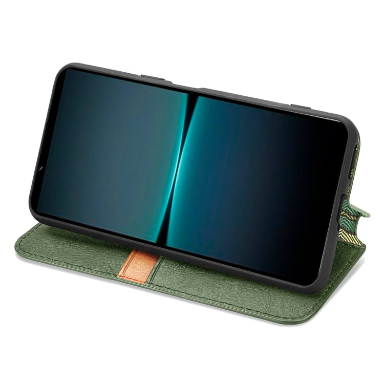 For Sony Xperia 1 IV Cubic Grid Pressed Magnetic Leather Phone Case