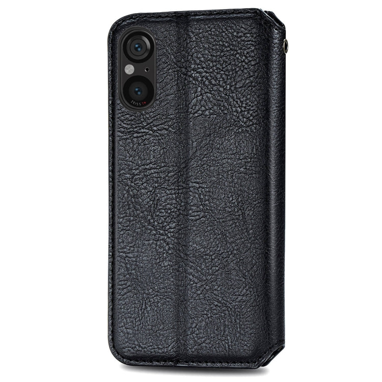 For Sony Xperia 5 V Cubic Grid Pressed Magnetic Leather Phone Case