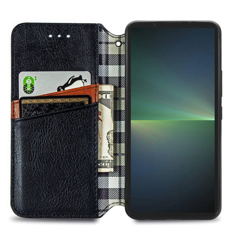 For Sony Xperia 5 V Cubic Grid Pressed Magnetic Leather Phone Case