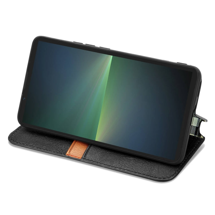 For Sony Xperia 5 V Cubic Grid Pressed Magnetic Leather Phone Case