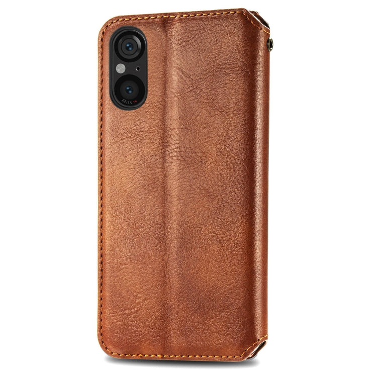 For Sony Xperia 5 V Cubic Grid Pressed Magnetic Leather Phone Case