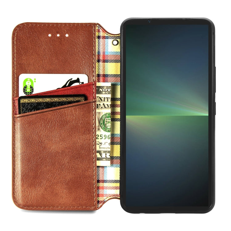 For Sony Xperia 5 V Cubic Grid Pressed Magnetic Leather Phone Case