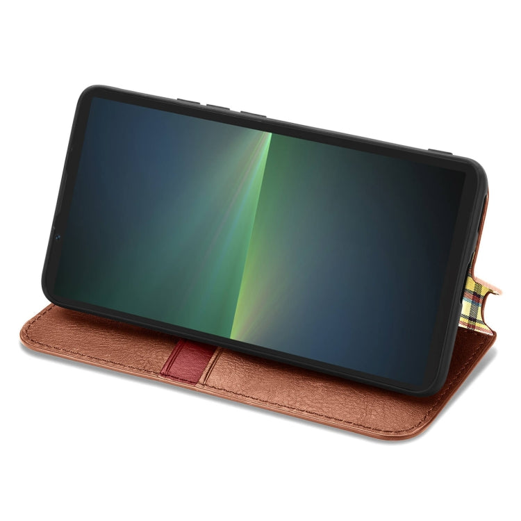 For Sony Xperia 5 V Cubic Grid Pressed Magnetic Leather Phone Case