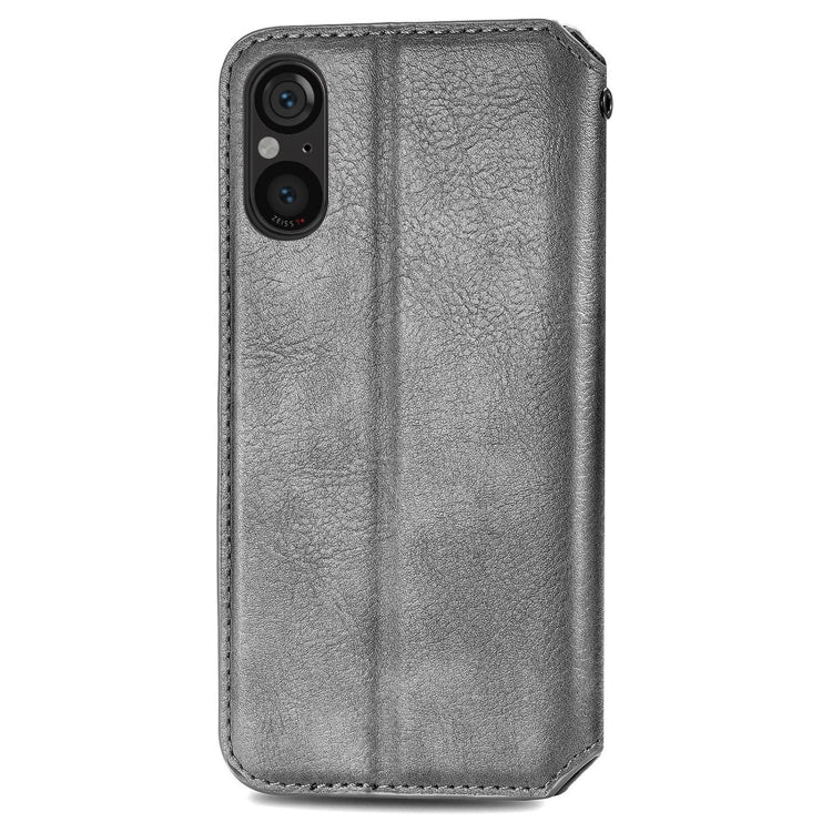 For Sony Xperia 5 V Cubic Grid Pressed Magnetic Leather Phone Case