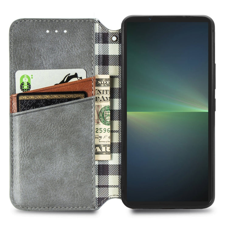 For Sony Xperia 5 V Cubic Grid Pressed Magnetic Leather Phone Case