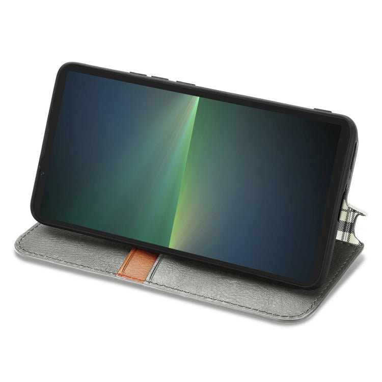 For Sony Xperia 5 V Cubic Grid Pressed Magnetic Leather Phone Case